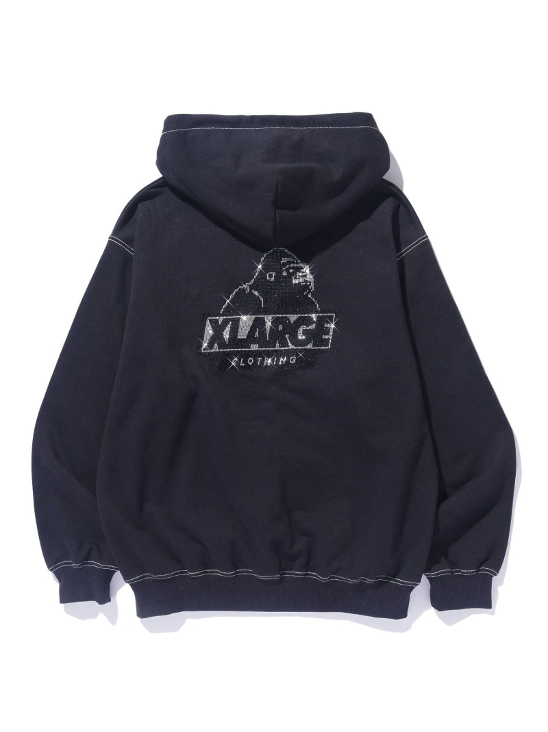 XLARGE RHINESTONE OG ZIP HOODED SWEATSHIRT エクストララージ トップス スウェット・トレーナー 薄墨色 黒いこと 赤銅色【貨物輸送無料】