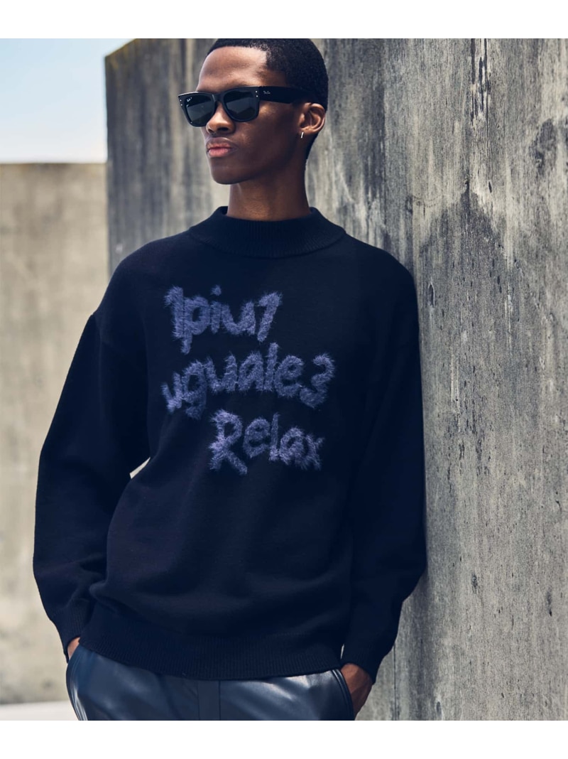 【SALE／30%OFF】1PIU1UGUALE3 RELAX 1PIU1UGUALE3 RELAX(ウノピゥウノウグァーレトレ リラックス)シャギーロゴクルーネックニット【LEON 12月号掲載】【山口祥行着用】 シフォン トップス ニット ホワイト ブラウン ブラック【RBA_E】【送料無料】｜ Fashion Men