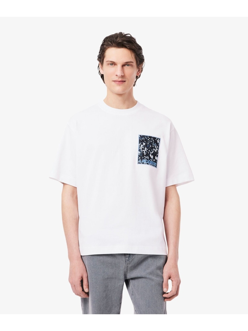 【SALE／30%OFF】LACOSTE テキスタイルパッチヘビーウェイトTシャツ ラコステ トップス カットソー・Tシャツ グレー ホワイト【RBA_E】【送料無料】