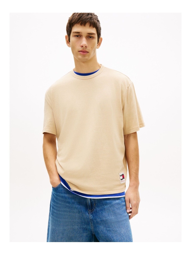 TOMMY JEANS ウェービングフラッグショートスリーブTシャツ トミーヒルフィガー トップス カットソー・Tシャツ ベージュ ネイビー【送料無料】