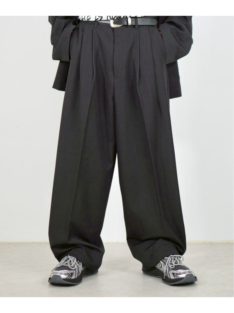 Chikashitsu + 【Chikashitsu +】easy semi wide slacks ネバーマインドザエックスユー／チカシツプラス パンツ スラックス・ドレスパンツ グレー【送料無料】