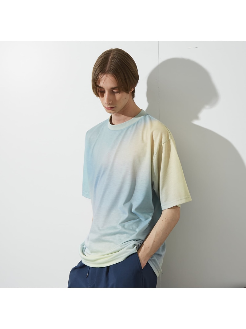 【SALE／30%OFF】ABAHOUSE LASTWORD 【グラデーション】グラフィックプリント 半袖Tシャツ アバハウス トップス カットソー・Tシャツ ネイビー オレンジ イエロー【RBA_E】【送料無料】