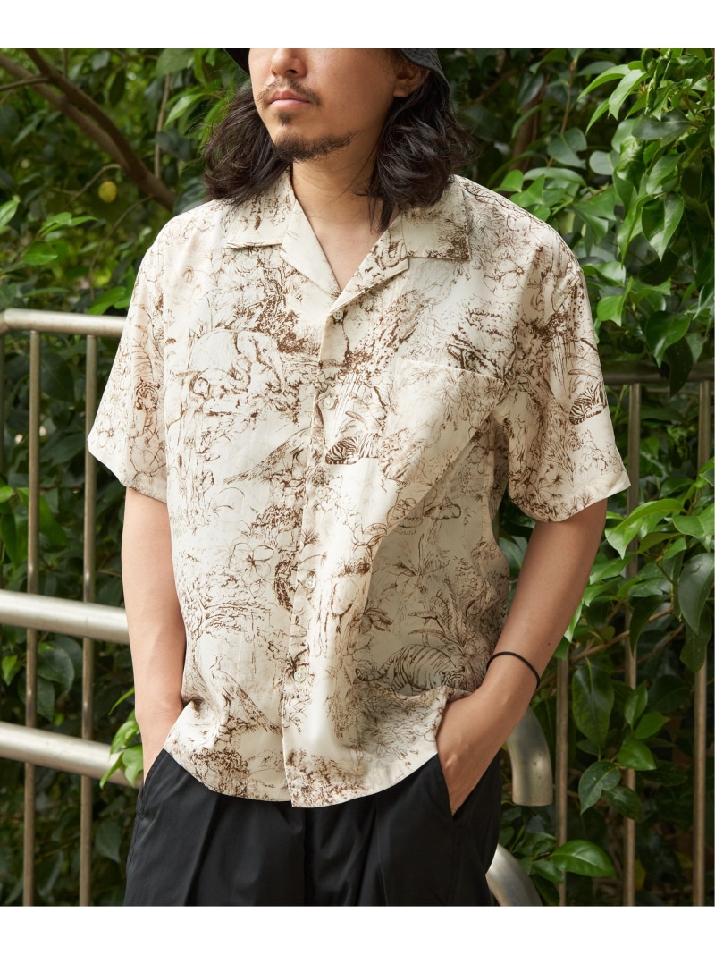 VENCE share style MENs ジャングル総柄半袖シャツ ヴァンス エクスチェンジ トップス シャツ・ブラウス ブルー ベージュ【送料無料】