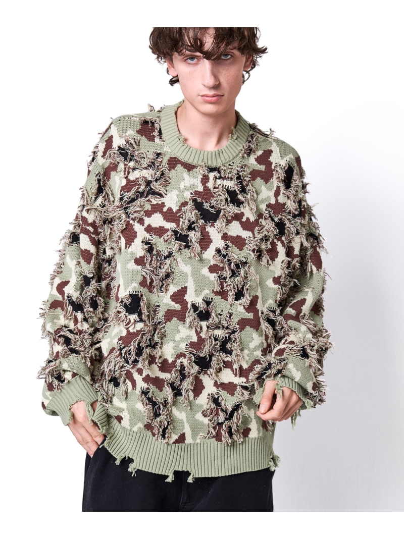 【SALE/50%OFF】LHP DankeSchon/ダンケシェーン/CAMO KNIT CREWNECK エルエイチピー トップス ニット グリーン グレー【RBA_E】【送料無料】| Fashion Men