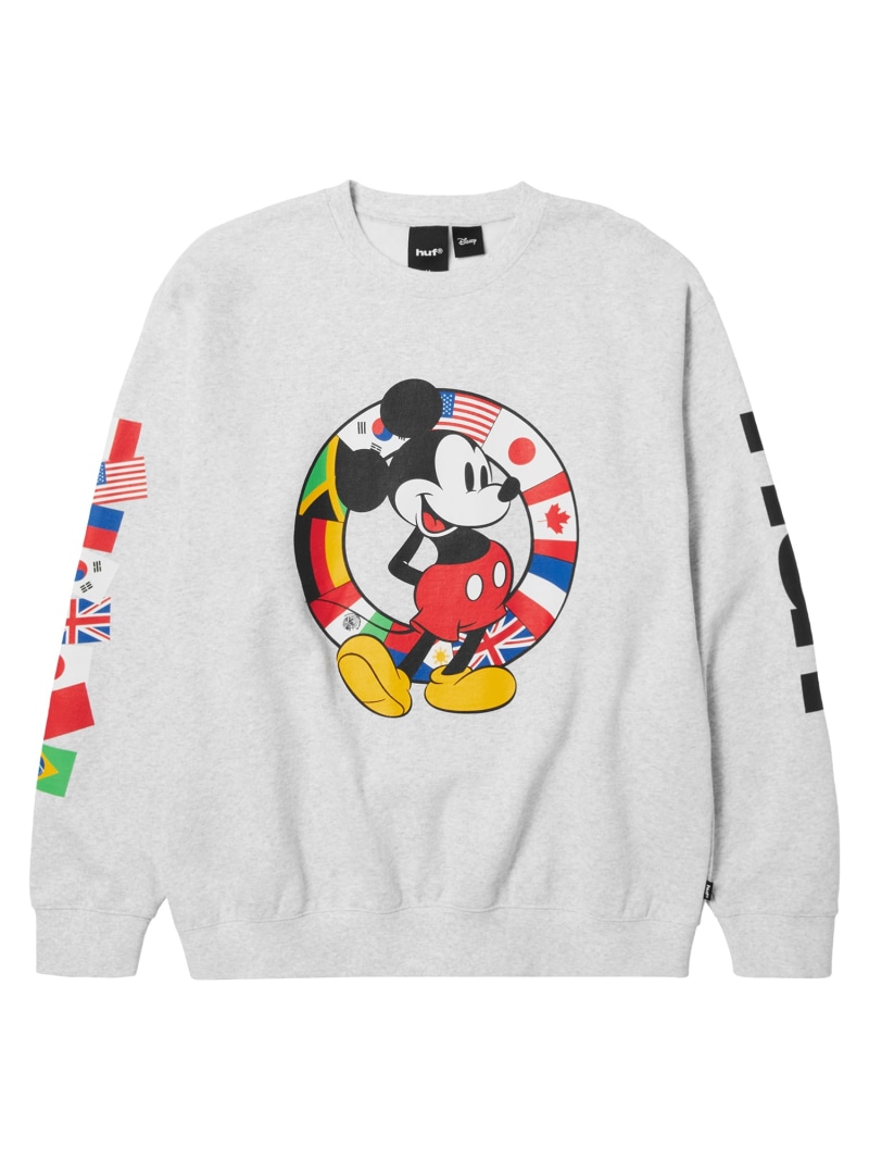 HUF MICKEY WORLDWIDE TOUR CREWNECK / HUF ミッキーコラボ クルースウェット ハフ トップス スウェット・トレーナー グレー【送料無料】