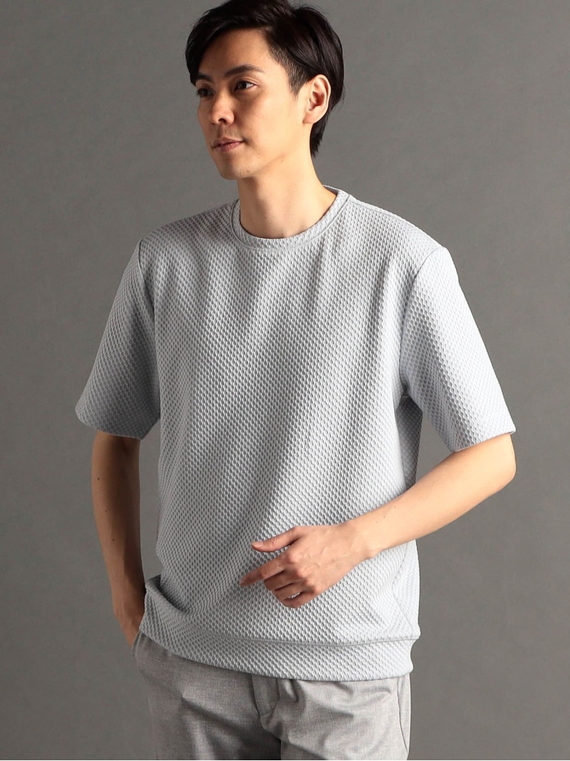 【SALE／30%OFF】MONSIEUR NICOLE ジオメトリックブリスタージャカード クルーネックTシャツ ニコル トップス カットソー・Tシャツ ホワイト グレー グリーン【RBA_E】【送料無料】