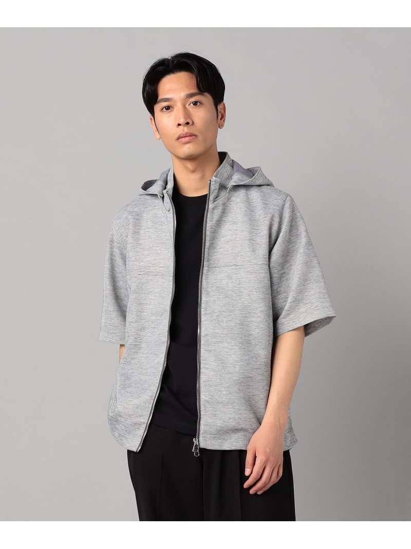 【SALE／43%OFF】COMME CA MEN 高通気杢カラミドビーストレッチ 2WAY半袖フーディーブルゾン コムサメン ジャケット・アウター ブルゾン・ジャンパー ネイビー グレー【RBA_E】【送料無料】