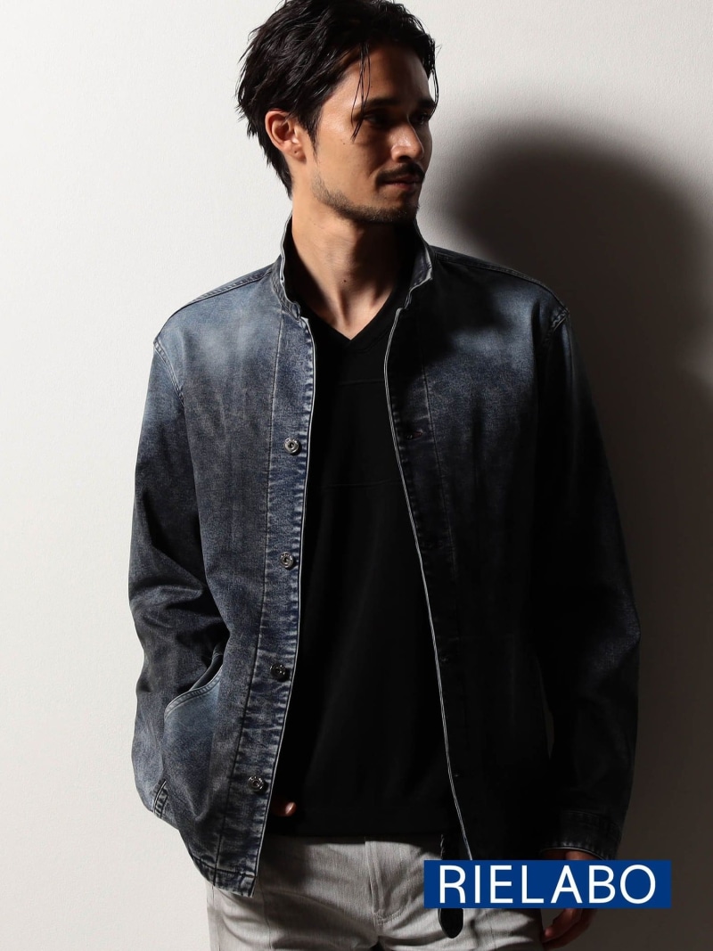 NICOLE CLUB FOR MEN 【RIELABO】アラカルト ニットライクデニムGシャツ ニコル ジャケット・アウター その他のジャケット・アウター ブラック ブルー ネイビー【送料無料】