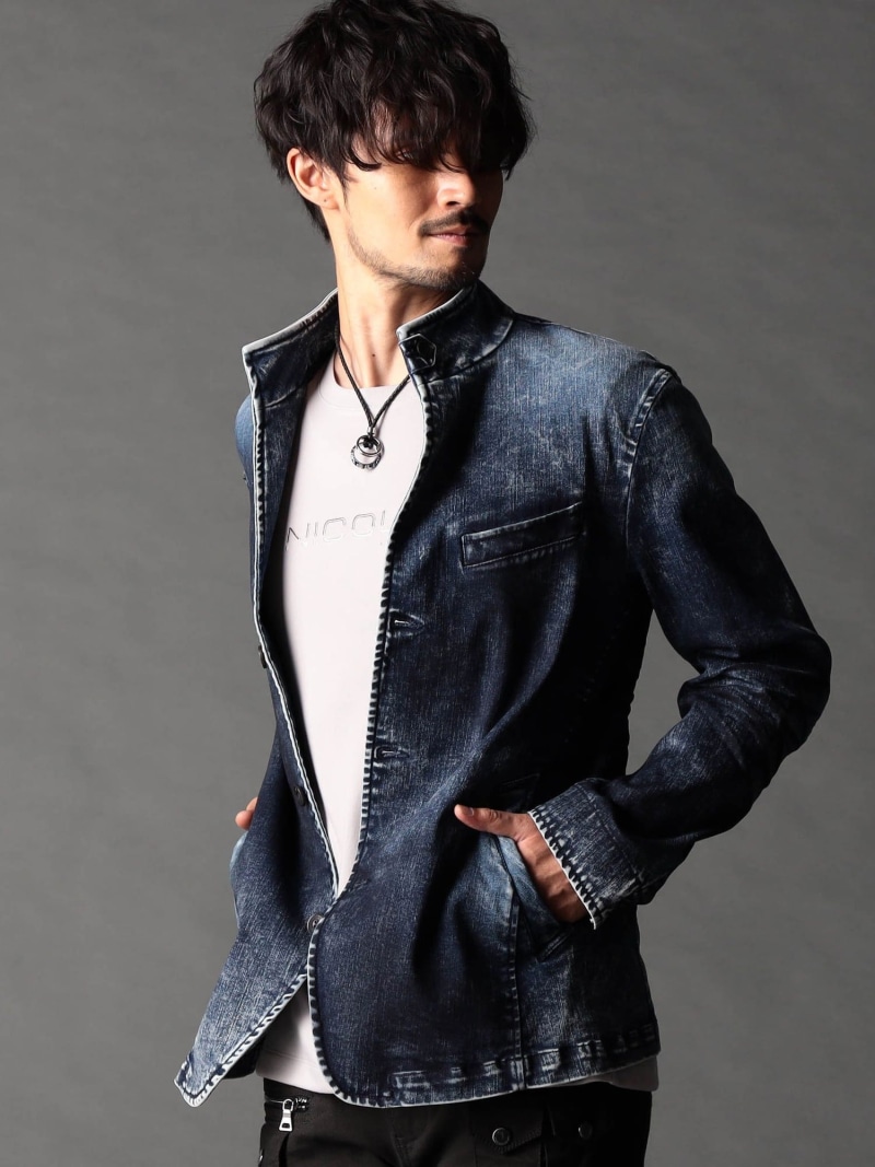 NICOLE CLUB FOR MEN シワ加工スタンドカヴァーオール ニコル ジャケット・アウター その他のジャケット・アウター ブルー ネイビー グレー ホワイト【送料無料】