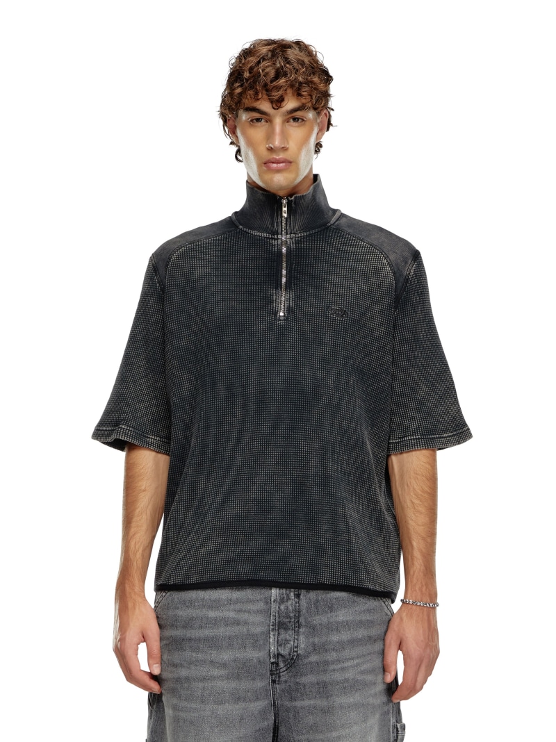 国内直営【DIESEL】S-BATY スウェットジャケット 送料込 S-BATY Zip-up sweatshirt in denim-effect jacquard｜ブラック