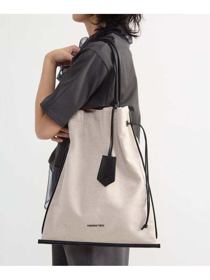 CONVERSE TOKYO LINEN GATHERED TOTE BAG コンバーストウキョウ バッグ トートバッグ ブラウン ブラック【送料無料】