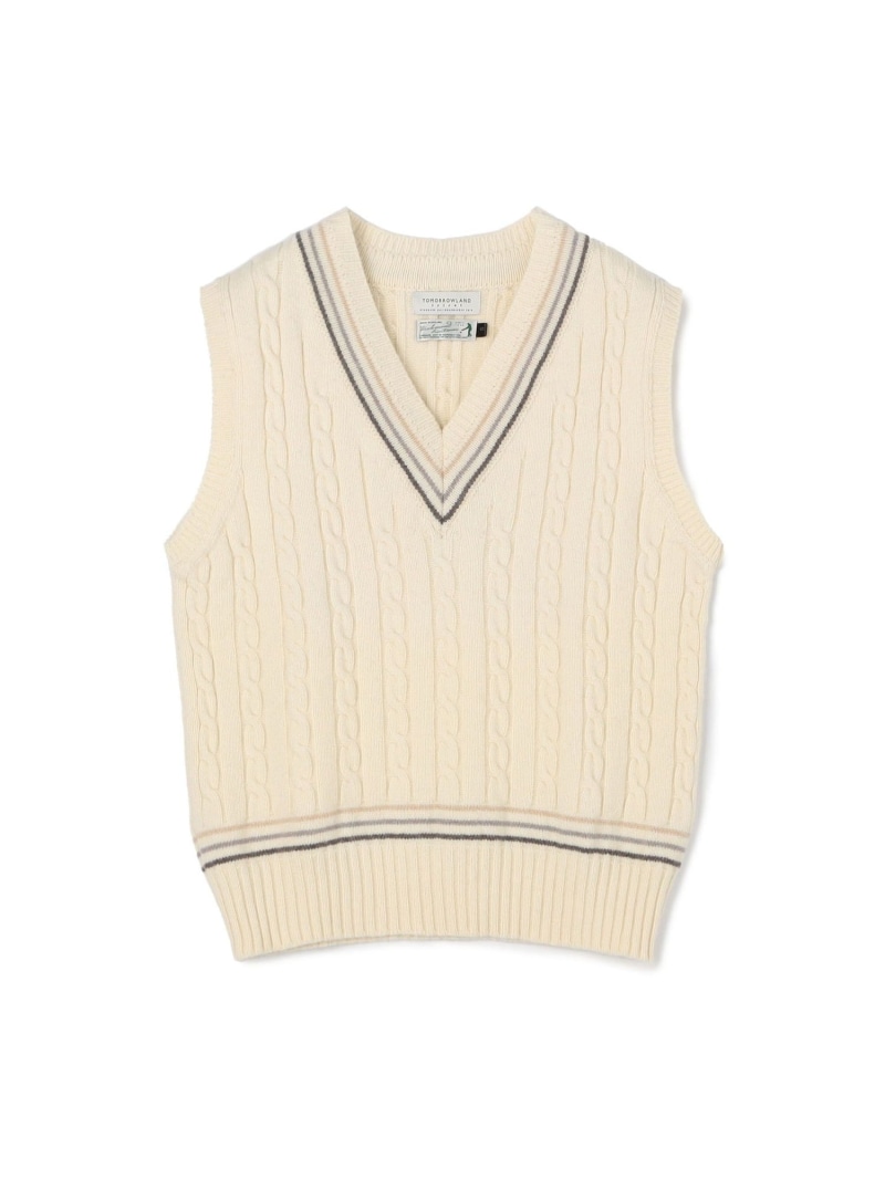 【SALE／50%OFF】TOMORROWLAND MEN 【別注】RICHMOND KNITWEAR 羊毛有線テレビ V素っ首限りない トゥモローランド トップス 編み物 米国海軍 白いこと 黄色【RBA_E】【貨物輸送無料】