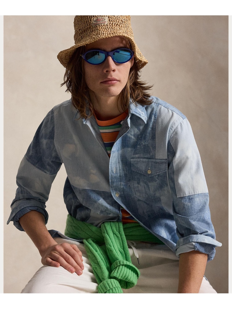 POLO RALPH LAUREN クラシック フィット パッチワーク シャンブレー シャツ ラルフローレン トップス シャツ・ブラウス ブルー【送料無料】