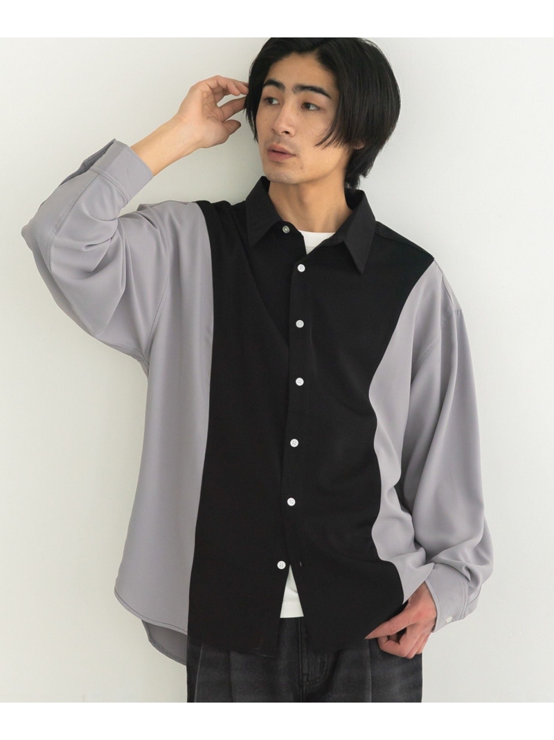 CRAFT STANDARD BOUTIQUE カラーブロックルーズシャツ クラフトスタンダードブティック トップス シャツ・ブラウス グレー ブルー ブラック【送料無料】