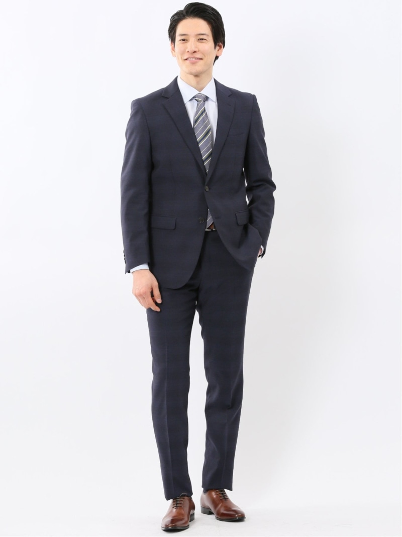 【SALE／30%OFF】TAKA-Q ストレッチ ウォッシャブル スリムフィット 2ボタン 2ピース スーツ チェック紺 タカキュー スーツ・フォーマル セットアップスーツ ネイビー【RBA_E】【送料無料】