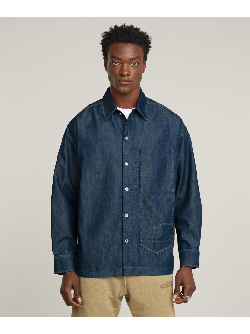 【SALE/30%OFF】G-Star RAW 【公式ショップ】LONG POCKET BOXY FIT SHIRT/ロングポケットオーバーサイズデニムシャツ/シャツジャケット ジースターロゥ トップス カットソー・Tシャツ ブルー【RBA_E】【送料無料】| Fashion Men