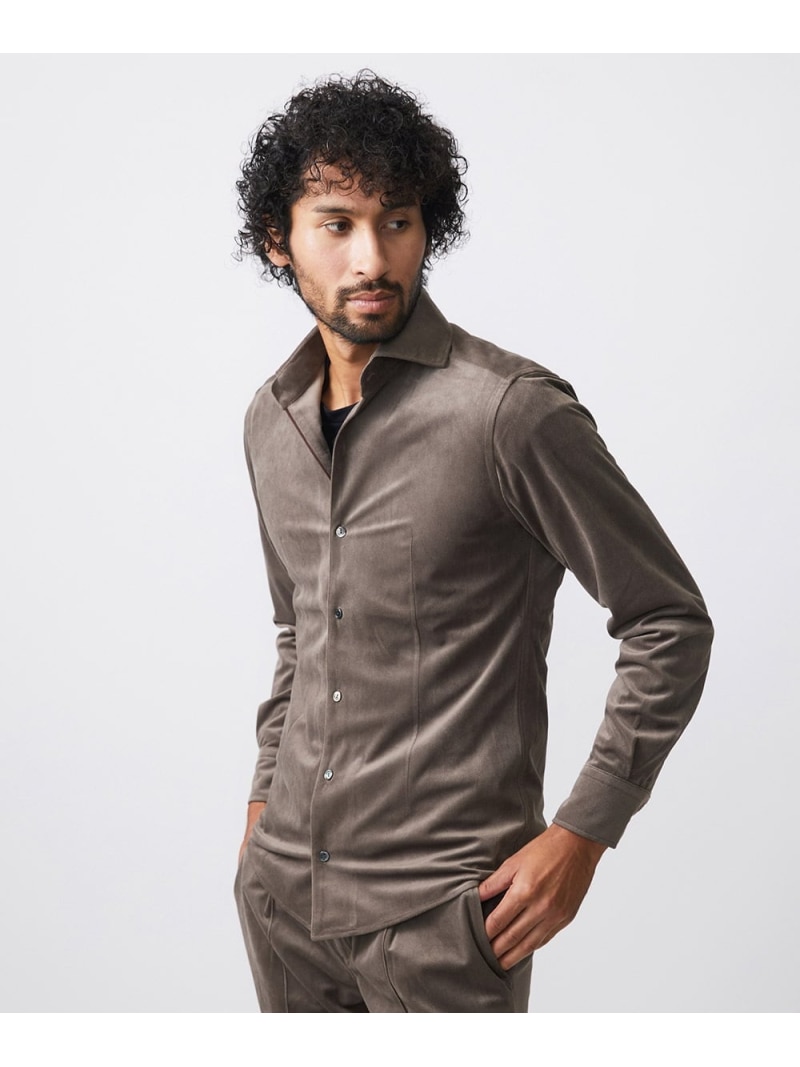 【SALE／50%OFF】MICHEL KLEIN HOMME トリコットベロア長袖シャツ セットアップ ミッシェルクランオム トップス シャツ・ブラウス ブラウン ブラック【RBA_E】【送料無料】