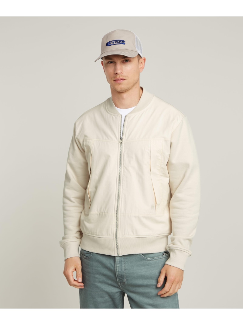 【SALE／30%OFF】G-Star RAW 【堅苦しさ販売店】Woven Mix Relaxed Sweater/異原料品入り合わせるMA1タイプリラックススウェットジップアップブルゾン ジースターロゥ ジャケット・アウター 上衣・前掛け ベージュ【RBA_E】【貨物輸送無料】