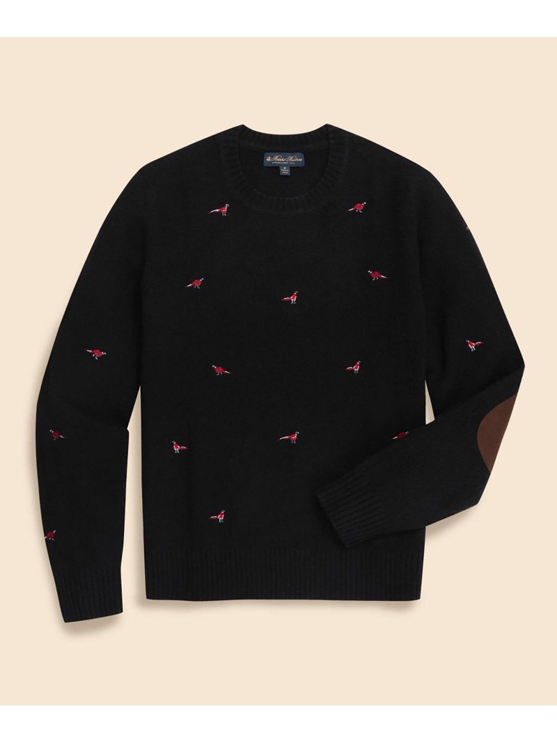 【SALE／20%OFF】BROOKS BROTHERS 毛糸 フェザントエンブロイダリー クルーネックセーター ブルックス ブラザーズ トップス 編み物 黒いこと【RBA_E】【貨物輸送無料】