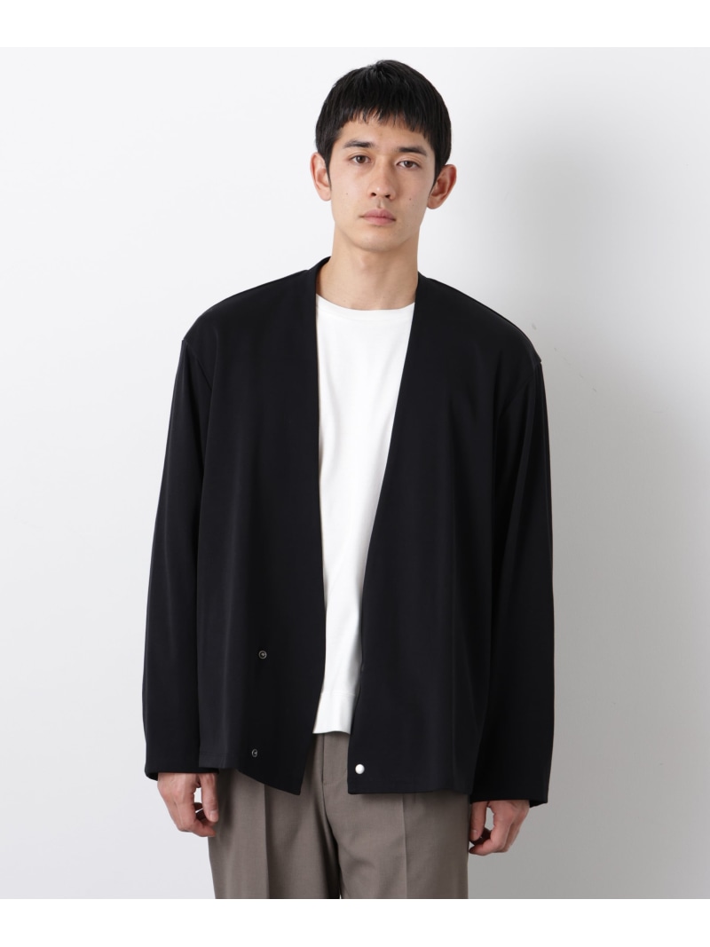 NANO universe 「FORMAL JERSEY」ノーカラーカーディガン ナノユニバース トップス カットソー・Tシャツ ブラック ベージュ【送料無料】