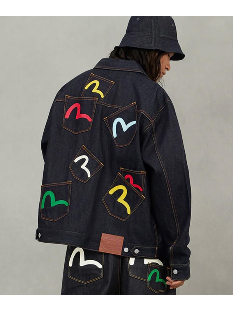 LHP EVISU/エヴィス/Seagull Print and Multi-Pocket Relax Fit Denim Jacket エルエイチピー ジャケット・アウター ブルゾン・ジャンパー ブルー【送料無料】