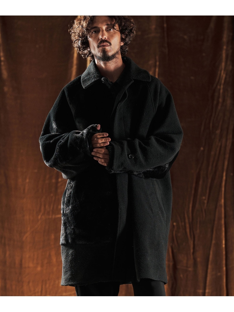 ANGENEHM mj10980-Sliver Knit * Shaggy Panel Soutien Collar Coat ステンカラーコート カンビオ ジャケット・アウター その他のジャケット・アウター ブラック ブラウン【送料無料】