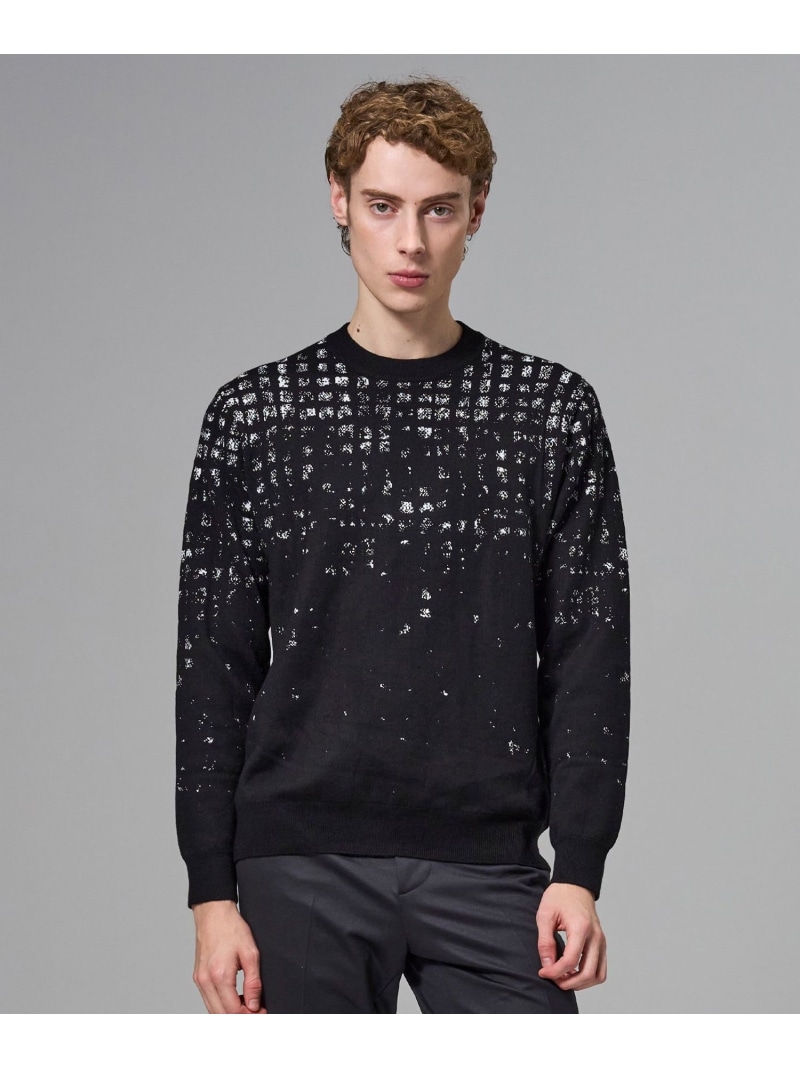 JOSEPH HOMME ドローイングプレイドジャガード クルーネック長袖ニット ジョゼフ オム トップス ニット ブラック ネイビー【送料無料】