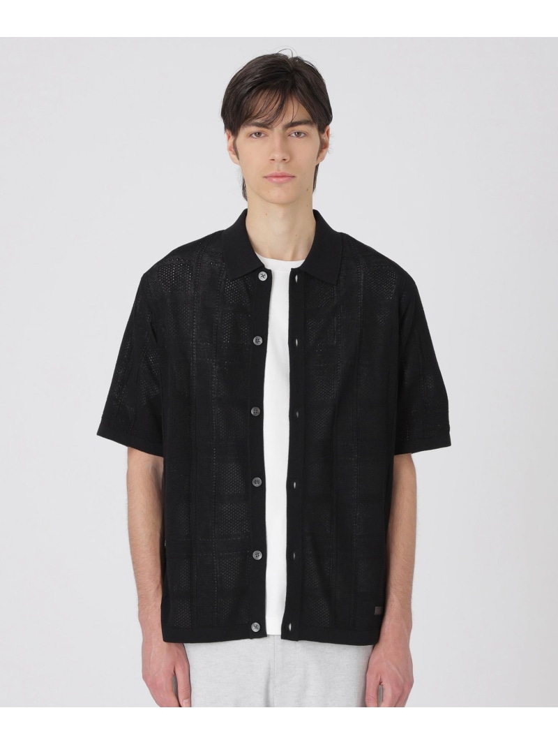 BLACK LABEL CRESTBRIDGE シャドーチェックニットシャツカーディガン 青碧下げ札 / ブラックレーベル・クレストブリッジ トップス 編み物 黒いこと 緑であること【貨物輸送無料】