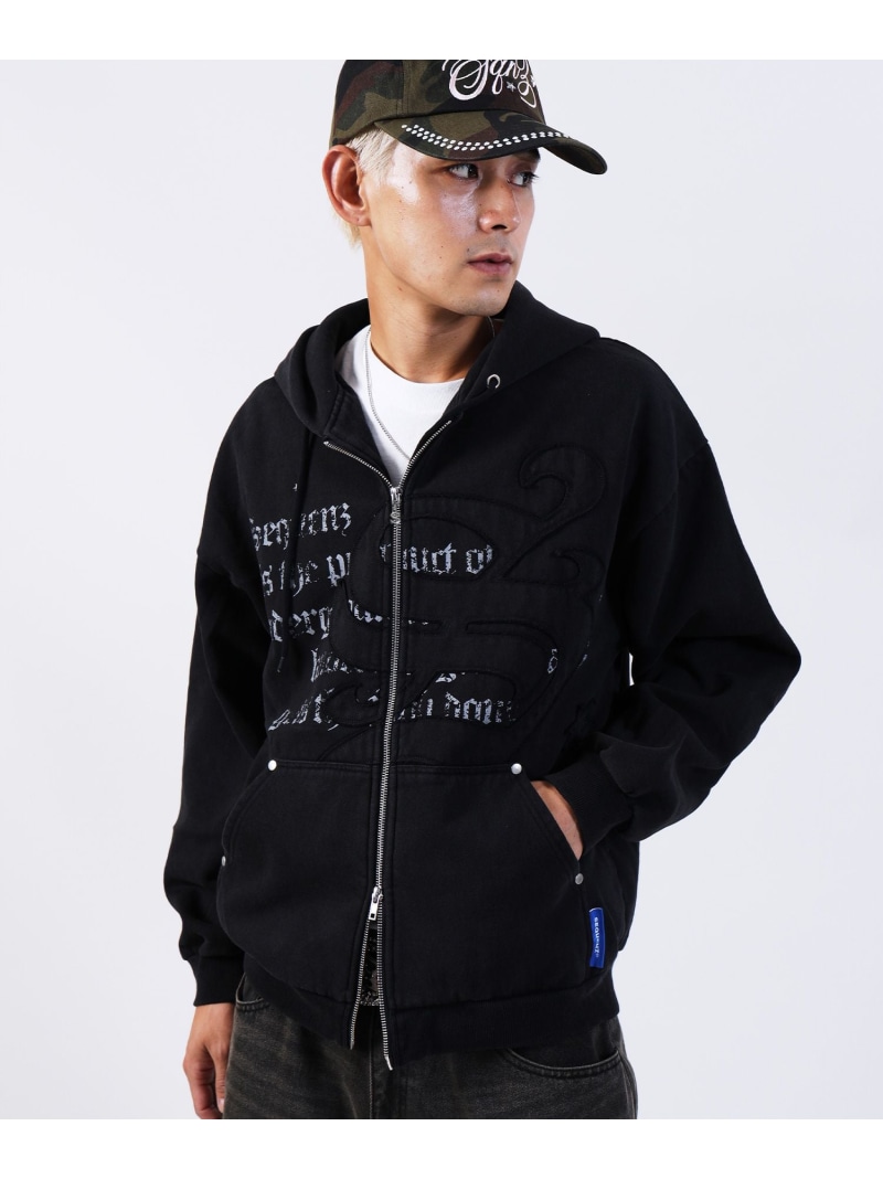 B ONE SOUL 【SEQUENZ(シークエンズ)】SQNZ ZIP P/K / ジップパーカー 裏起毛 フーディ スタッズ 加工 ワッペン プリント ナバル トップス パーカー・フーディー ブルー グレー ピンク ブラック【送料無料】