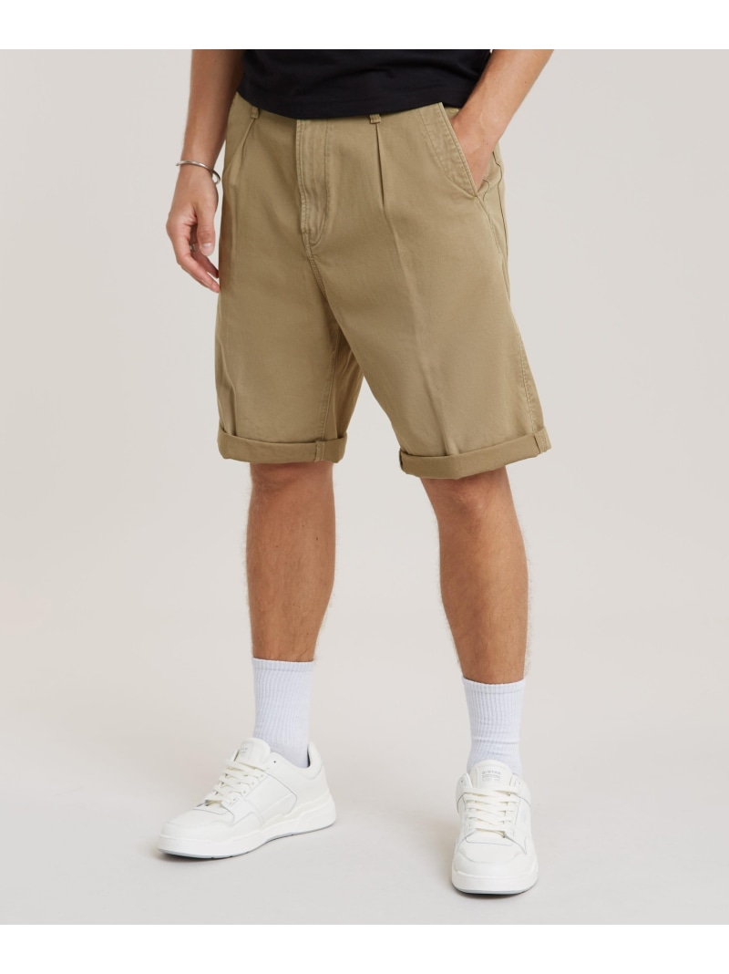 【SALE／30%OFF】G-Star RAW 【堅苦しさ販売店】Pleated Chino Shorts/フロントプリーツチノショートパンツ ジースターロゥ ズボン下 チノズボン下 ベージュ【RBA_E】【貨物輸送無料】
