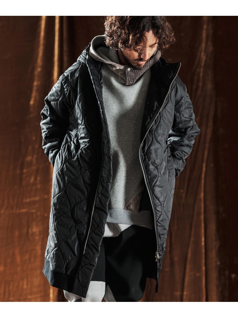 ANGENEHM mj10979-Wave Quilted Zip Hooded Coat フーディーコート カンビオ ジャケット・アウター その他のジャケット・アウター ブラック パープル【送料無料】｜ Fashion Men