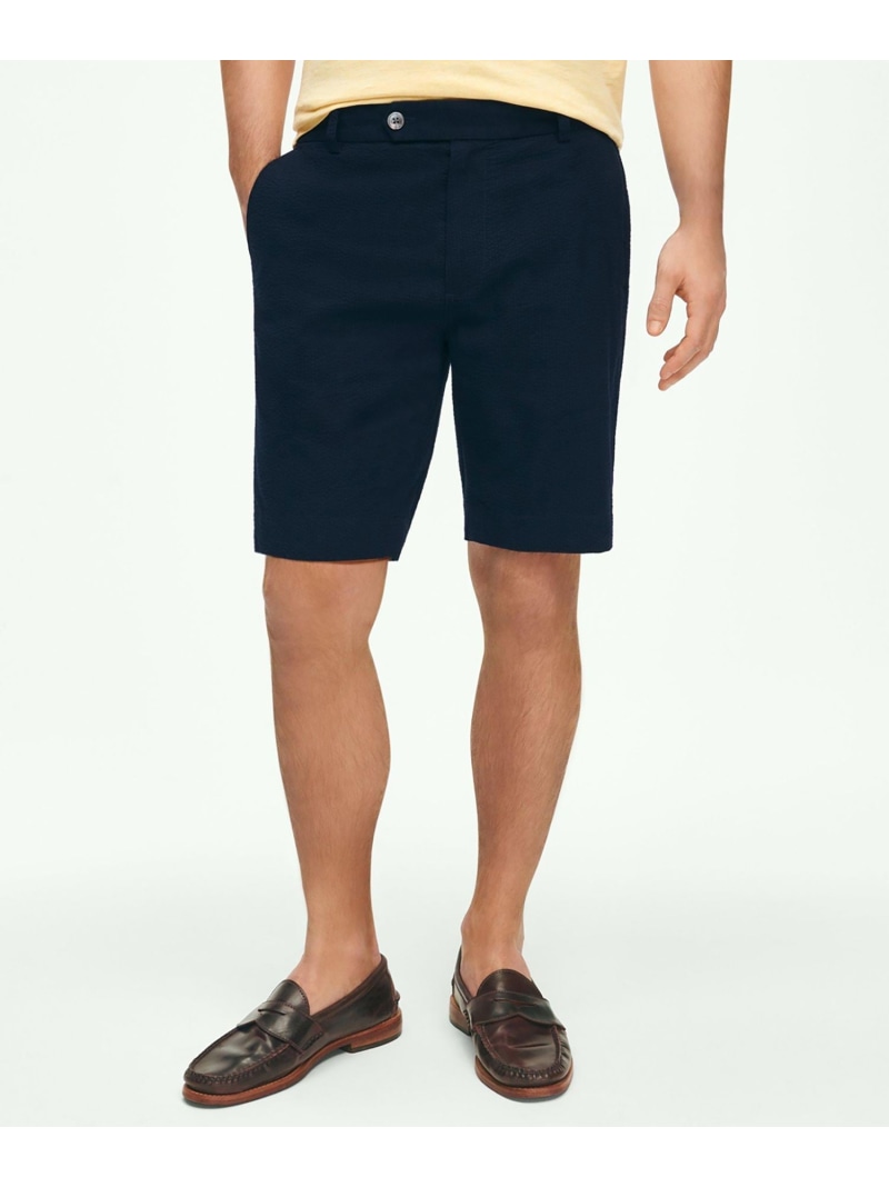 BROOKS BROTHERS ストレッチコットン シアサッカー プレーンフロント 9inショーツ ブルックス ブラザーズ パンツ その他のパンツ ネイビー【送料無料】