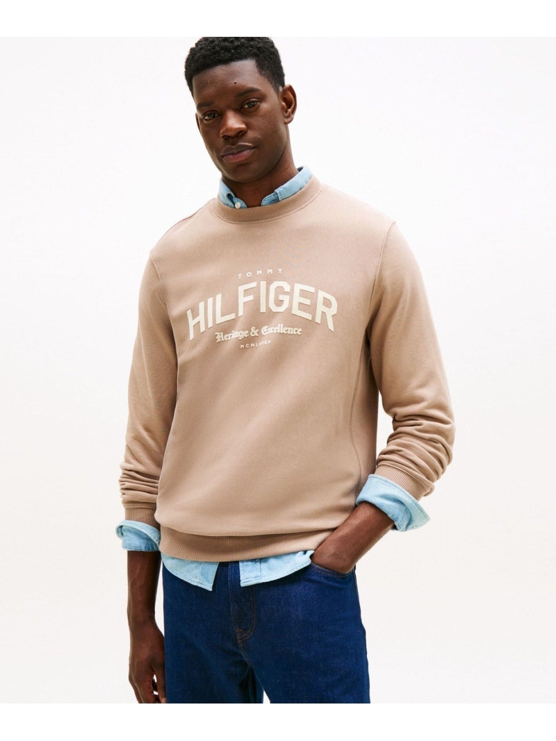【SALE／40%OFF】TOMMY HILFIGER ヒルフィガーロゴアーチクルーネックスウェットシャツ トミーヒルフィガー トップス スウェット・トレーナー 黒いこと ベージュ【RBA_E】【貨物輸送無料】