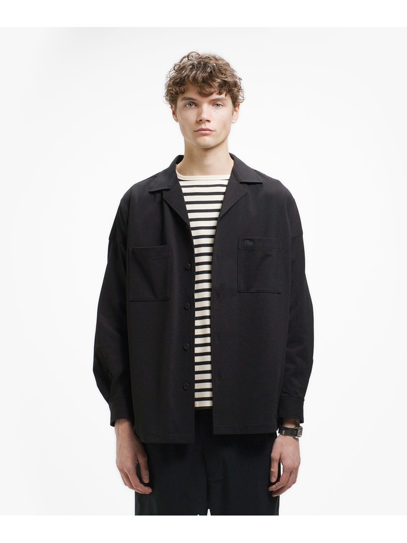 【SALE／40%OFF】LACOSTE 鹿の子地オープンカラーシャツジャケット ラコステ トップス シャツ・ブラウス ブラック ホワイト【RBA_E】【送料無料】｜ Fashion Men