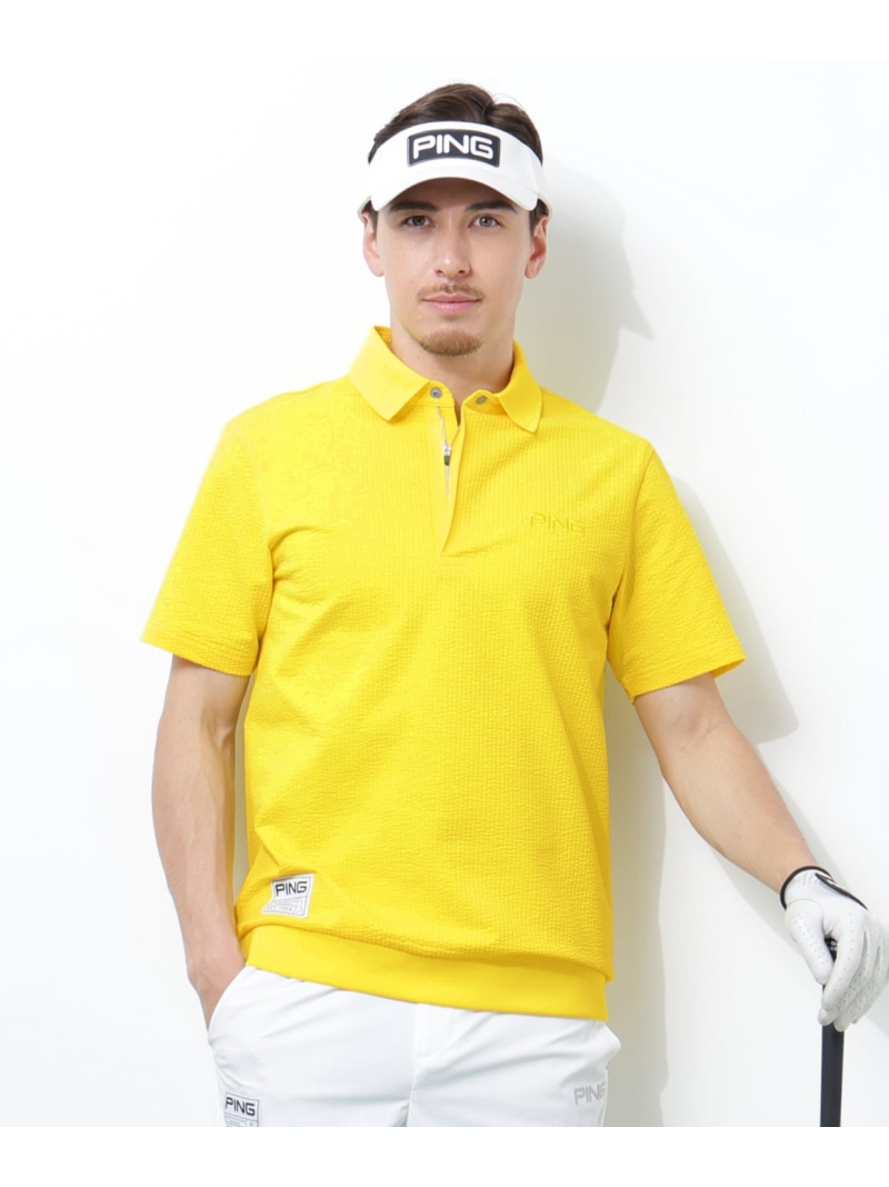 PING APPAREL PEサッカー半袖ポロシャツ ＜GOLD＞ (MENS) ピン アパレル トップス ポロシャツ ホワイト イエロー ブラック【送料無料】｜ Fashion Men