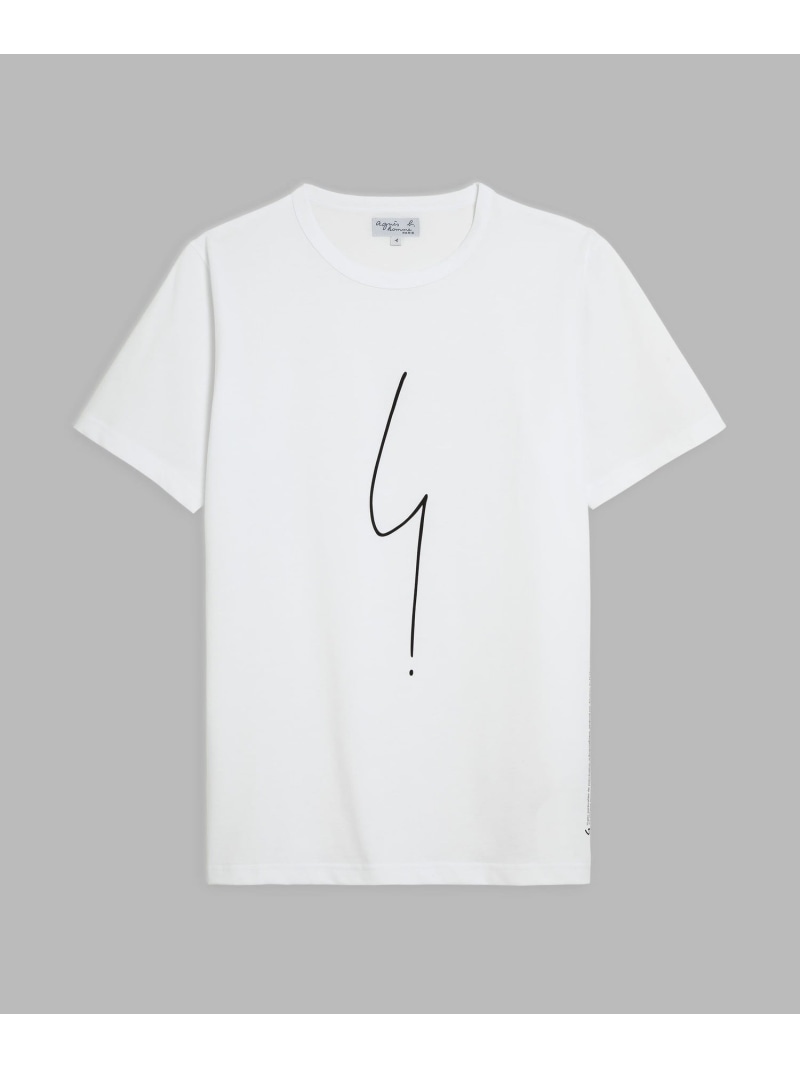 agnes b. HOMME メンズ アイコニック プリント コットン 半袖 Tシャツ "Point d'Ironie" アニエスベー トップス カットソー・Tシャツ ホワイト【送料無料】｜ Fashion Men