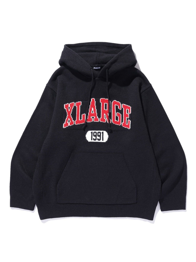【SALE／50%OFF】XLARGE COLLEGE LOGO KNIT PULLOVER HOODIE エクストララージ トップス ニット グリーン ブラウン ブラック【RBA_E】【送料無料】