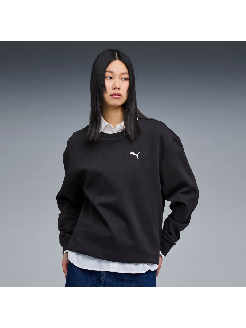 PUMA ユニ一発やる クルースウェット 刺しゅう 猫 CREW SWEAT EMBROIDERY CAT ピューマ 運動競技・アウトドア属具 余分の物の運動競技・アウトドア属具 黒いこと【貨物輸送無料】 スポーツ・アウトドア-その他-アウトドア