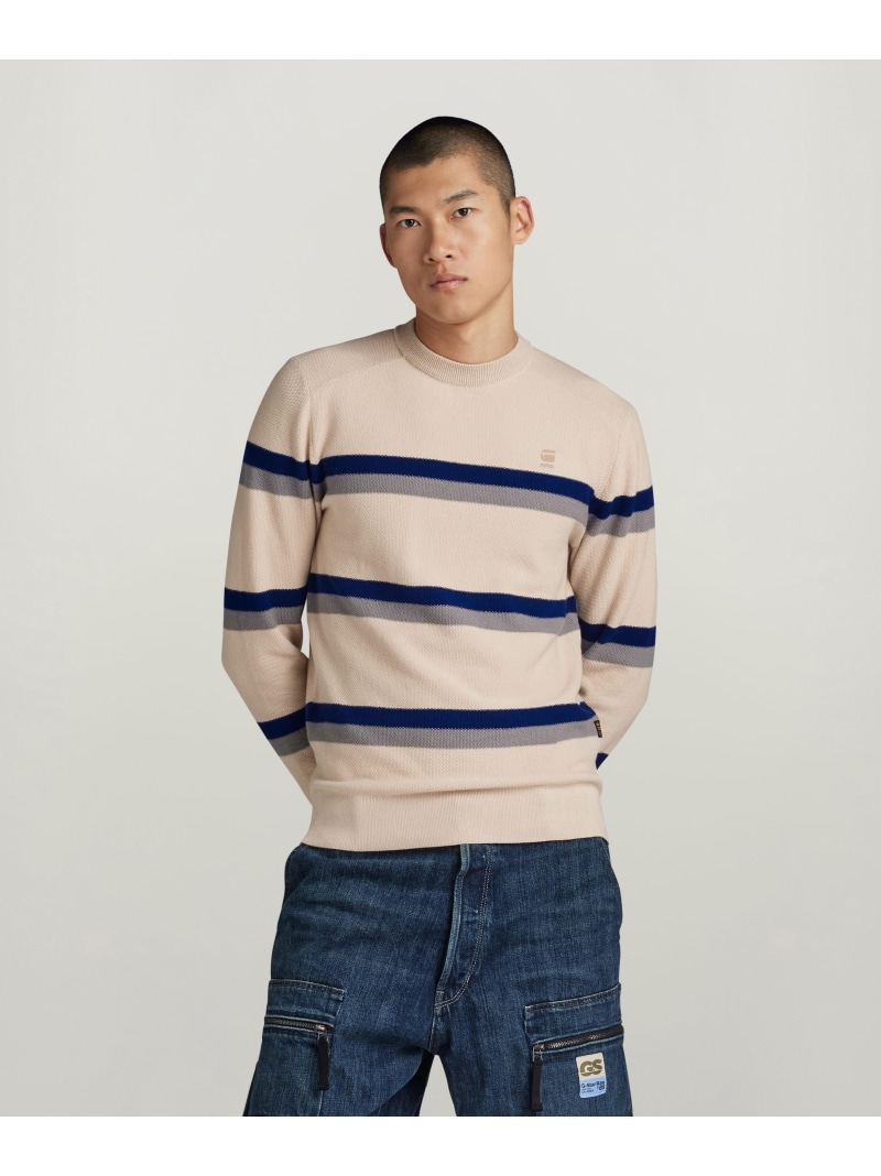 【SALE／40%OFF】G-Star RAW 【堅苦しさ販売店】STRIPE KNITTED SWEATER/ストライプデザインニットセーター ジースターロゥ トップス 編み物 薄墨色【RBA_E】【貨物輸送無料】