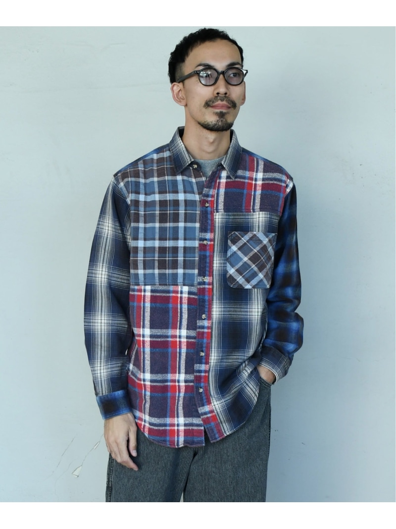 【SALE／30%OFF】Johnbull Private labo 【DENIM DELIGHT DAYS】ヘビーネルチェックパネルシャツ ジョンブルプライベートラボ トップス シャツ・ブラウス ブルー ベージュ ネイビー【RBA_E】【送料無料】