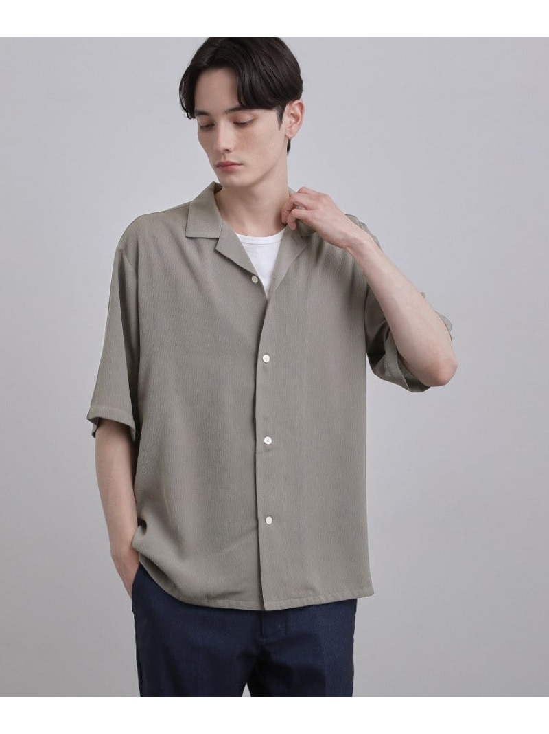 【SALE／10%OFF】tk.TAKEO KIKUCHI テッククレープ半袖シャツ ティーケータケオキクチ トップス シャツ・ブラウス ブラック グレー ベージュ【RBA_E】【送料無料】
