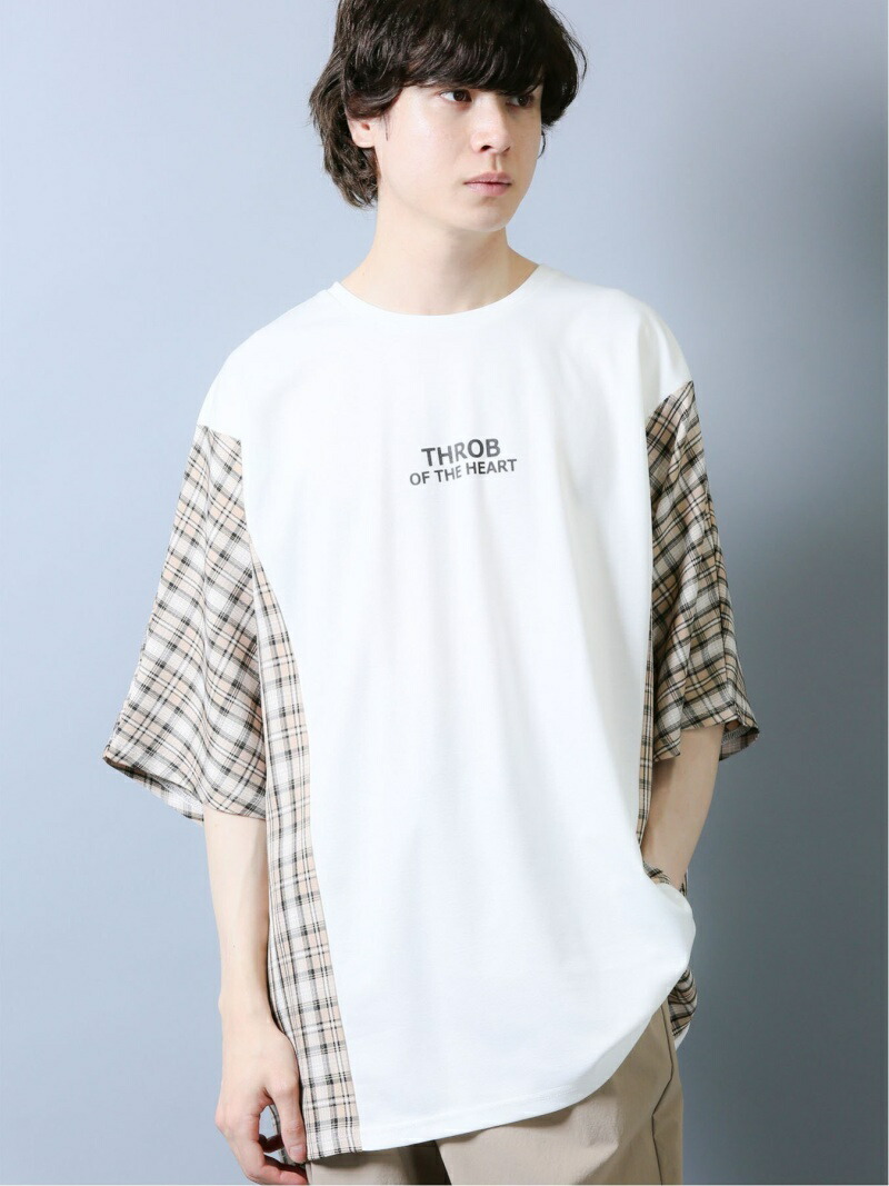 楽天市場 Semanticdesign チェック切替クルーネック ドルマンbigtシャツ タカキュー カットソー Tシャツ ホワイト ブラック ベージュ 送料無料 Rakuten Fashion Men