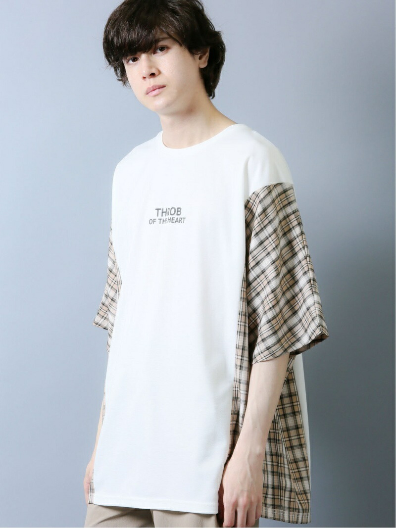 楽天市場 Semanticdesign チェック切替クルーネック ドルマンbigtシャツ タカキュー カットソー Tシャツ ホワイト ブラック ベージュ 送料無料 Rakuten Fashion Men