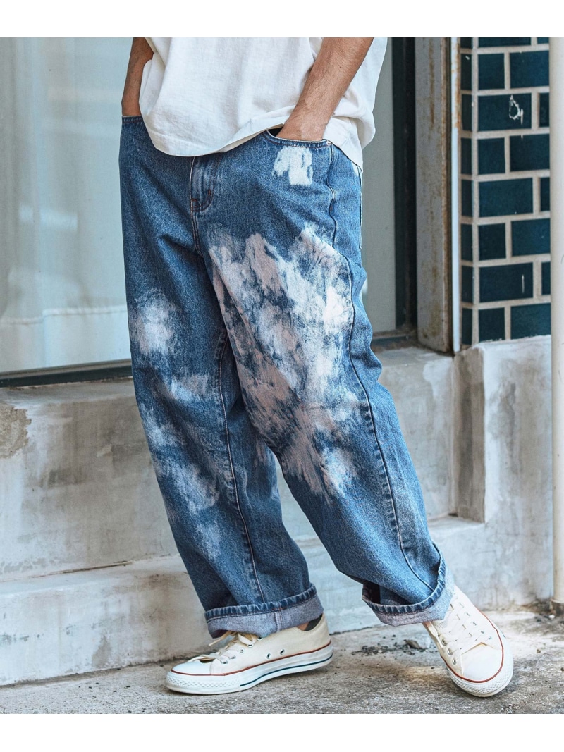 CAMBIO mp13120-Random Bleach Wide Straight Denim Pants ワイドストレートデニムパンツ カンビオ パンツ その他のパンツ ネイビー ブラック【送料無料】