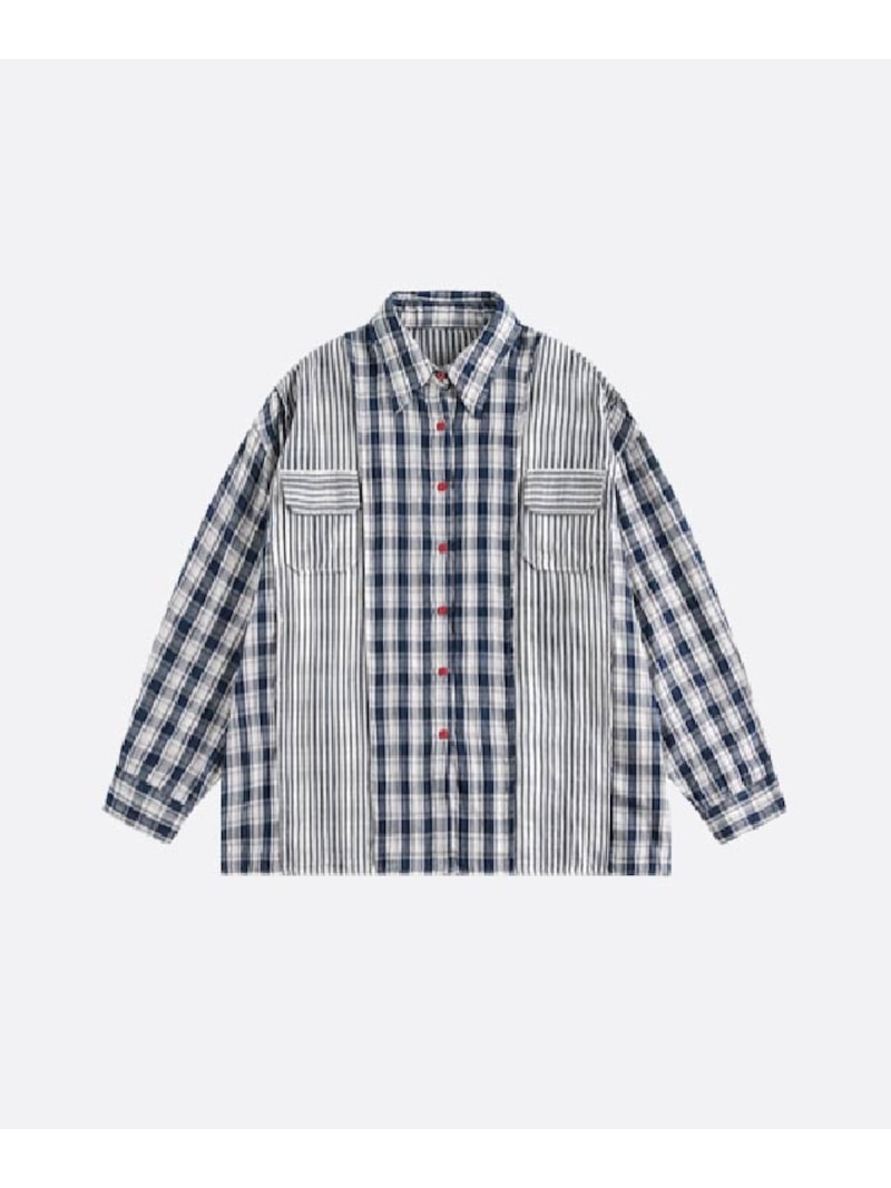 U:UME Plaid Docking Shirt ユーム トップス プルオーバー・トップ 黄色 青色【先んずる取っておく】*【貨物輸送無料】