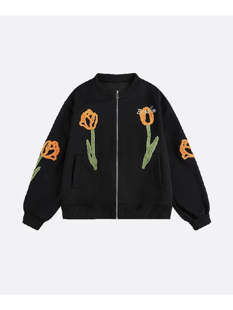 U:UME Tulip Motif Baseball Jacket ユーム ジャケット・アウター テーラードジャケット・ブレザー ブラック【先行予約】*【送料無料】
