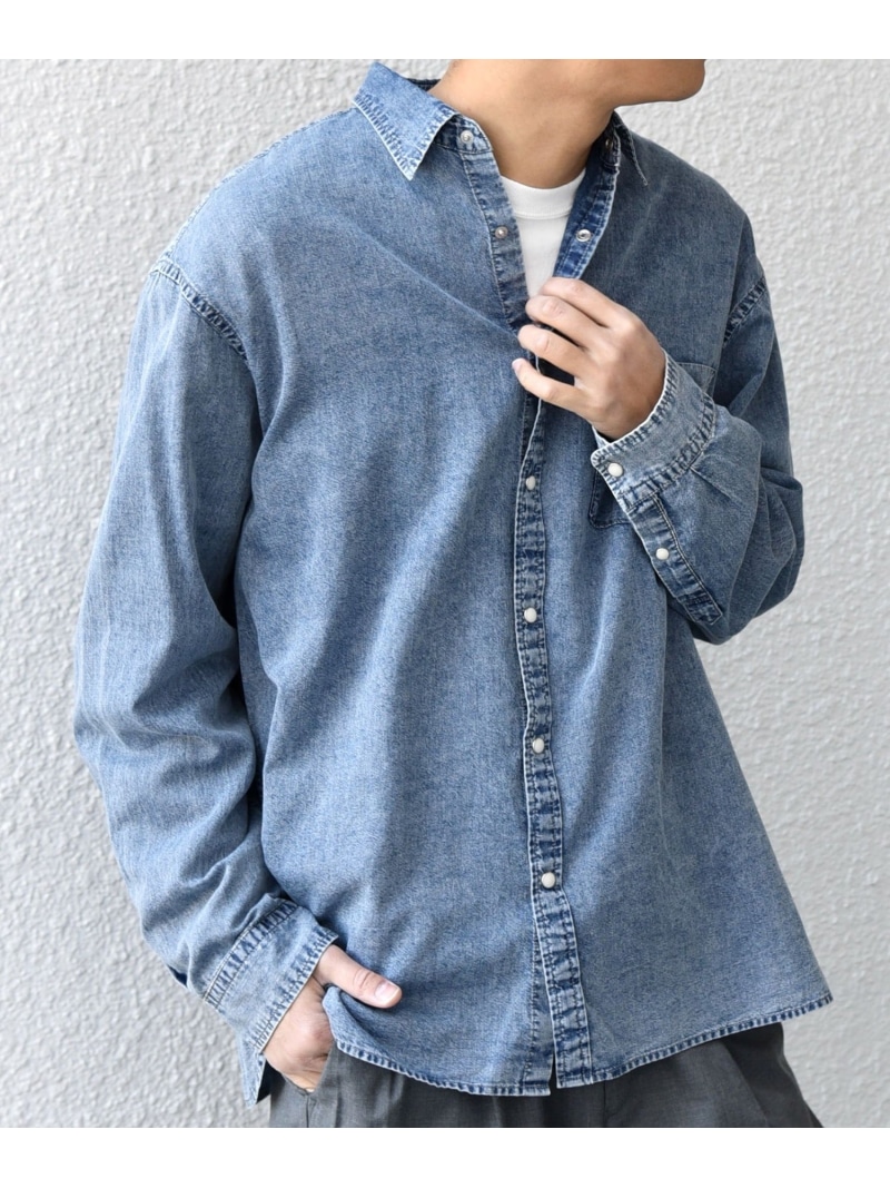 SHIPS any SHIPS any: 3.5oz スーパーライト デニム スナップ ボタン リラックス シャツ◇ シップス トップス シャツ・ブラウス ネイビー ブルー グレー【送料無料】
