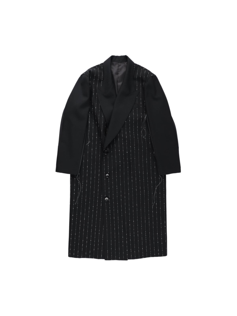 【SALE／30%OFF】sulvam ＜sulvam＞ワイドストライプクラシックステッチロングコート サルバム ジャケット・アウター チェスターコート ブラック【RBA_E】【送料無料】
