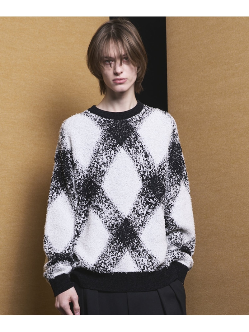 MAISON SPECIAL Fancy Yarn Prime-Over Argyle Crew Neck Knit Pullover メゾンスペシャル トップス ニット ブラック グリーン【送料無料】 14,058円