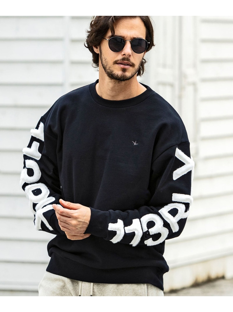 【SALE／30%OFF】1PIU1UGUALE3 RELAX (M)1PIU1UGUALE3 RELAX/USO-22119W ファーアップリケスウェット シフォン トップス スウェット・トレーナー 黒いこと 白いこと 薄墨色【RBA_E】【貨物輸送無料】